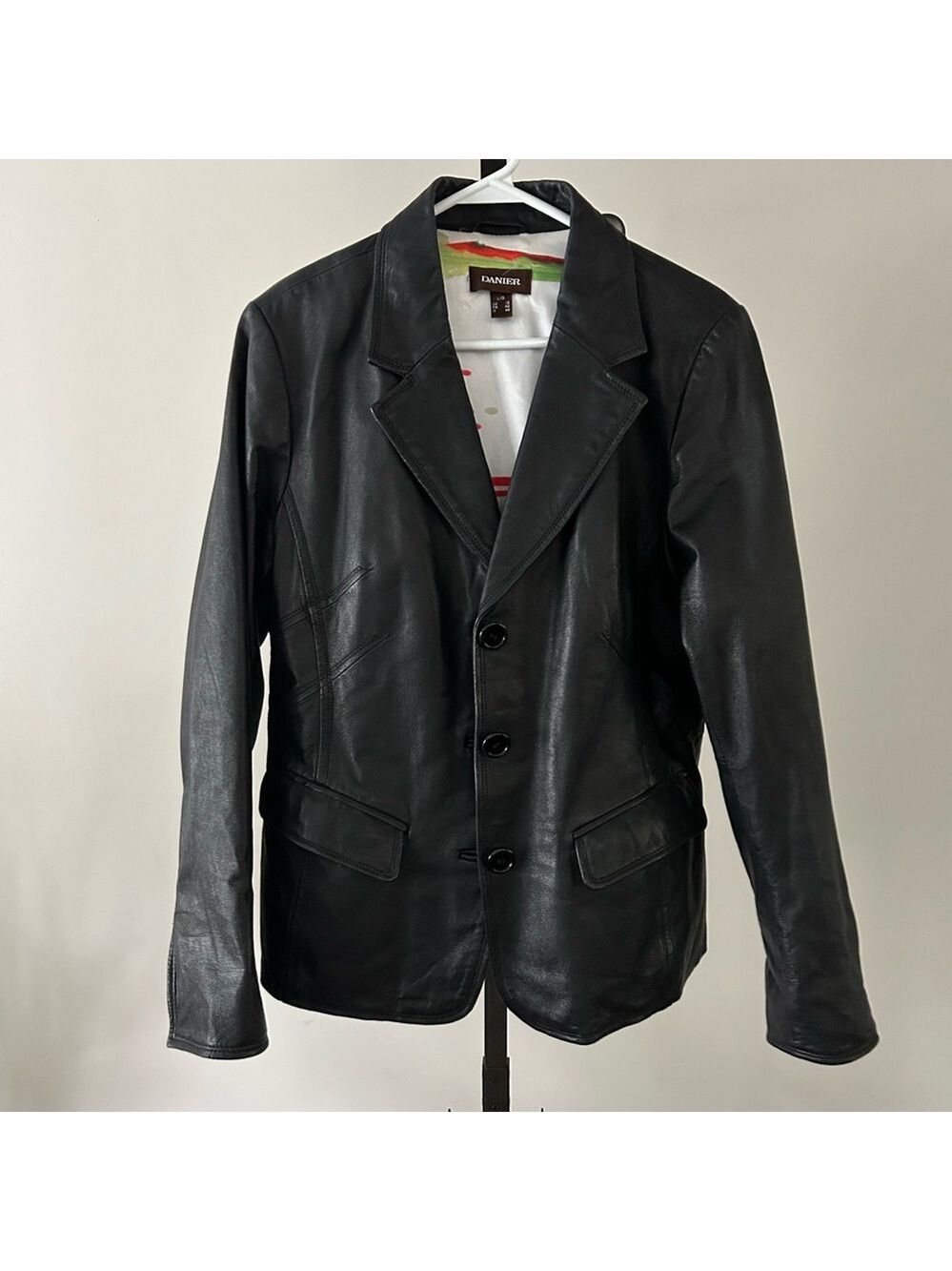 Daniel Leather Blazer Jacket in Black, Size Large.